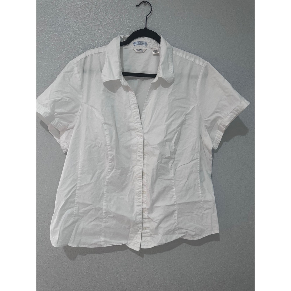 Riders by Lee Women 2X White Short Sleeve Button Down Shirt Instantly Slims You